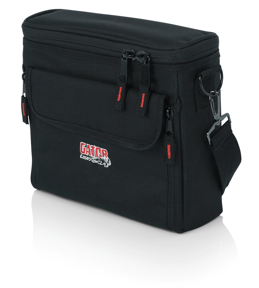 Bag to accommodate half rack wireless "In Ear" monitoring system. Storage for transmitter, ear buds, receiver body back, and power supply