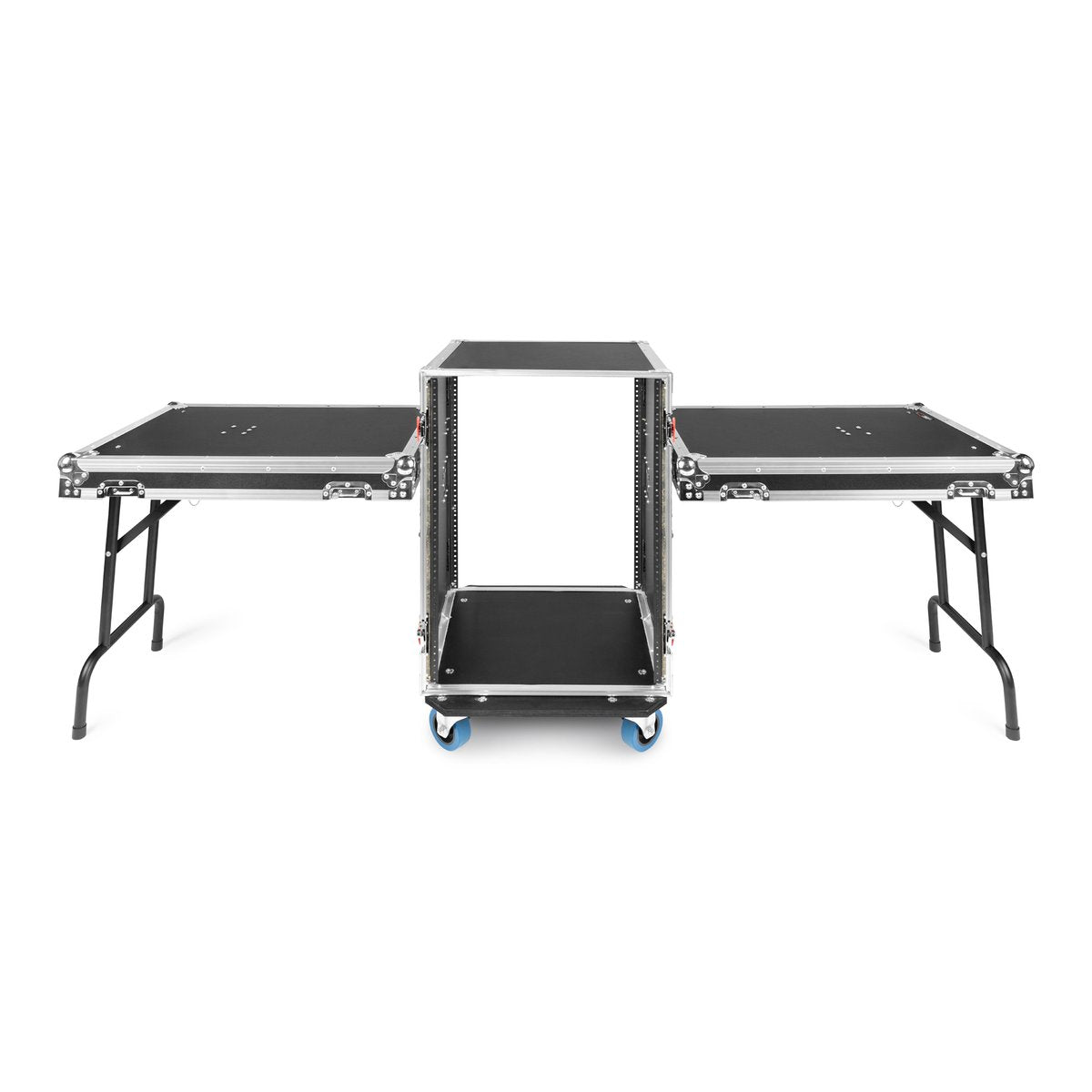 16U Tour Style ATA Road Rack Case with Dual Fold-Out Side Tables & Casters