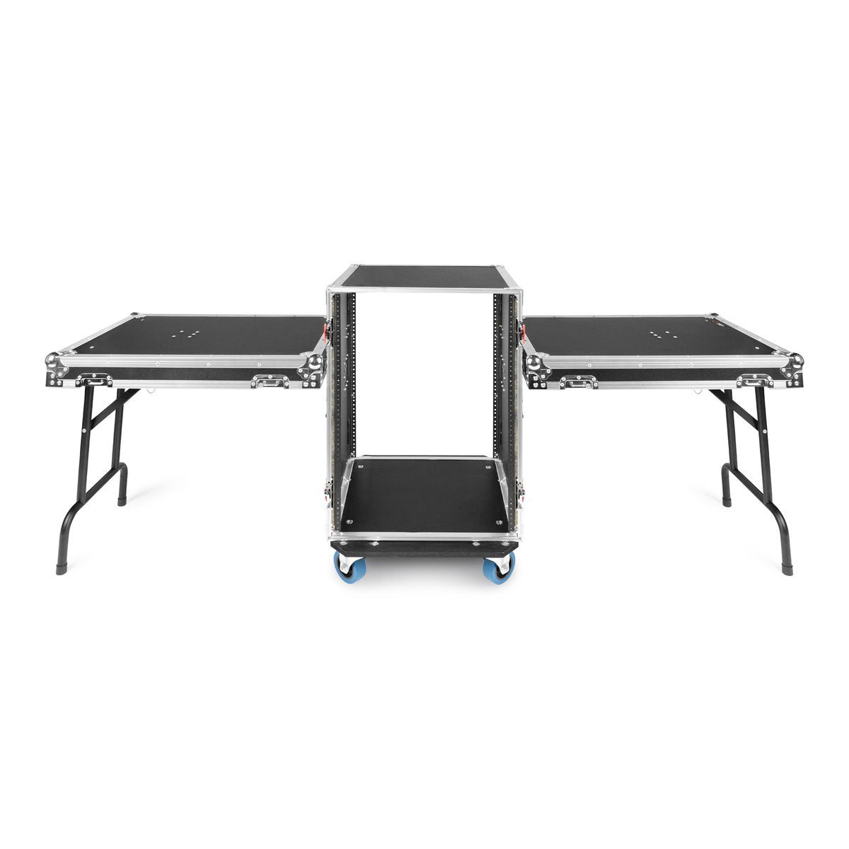 16U Tour Style ATA Road Rack Case with Dual Fold-Out Side Tables & Casters