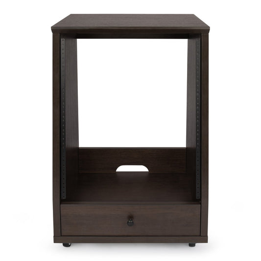 Elite Furniture Series 12U Angled Studio Rack with Locking Casters – Dark Walnut Brown Finish
