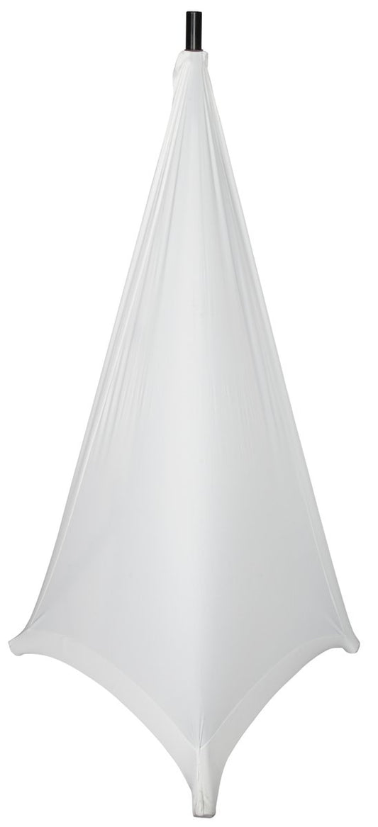 Stretchy cover to cover two base sides of most tripod style speaker stands. White