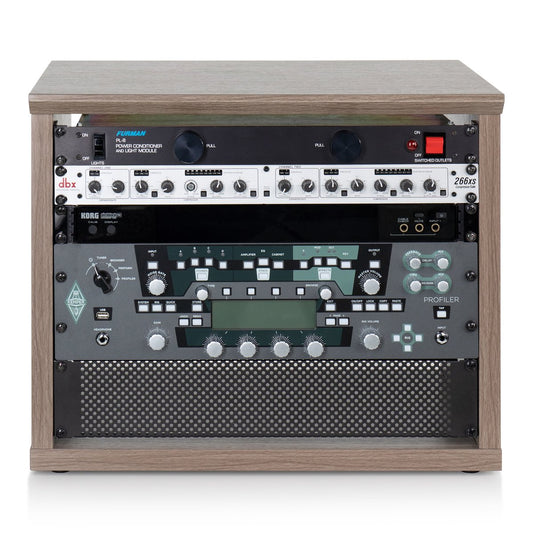 Elite Furniture Series 8U Desktop Studio Rack in Driftwood Grey Finish