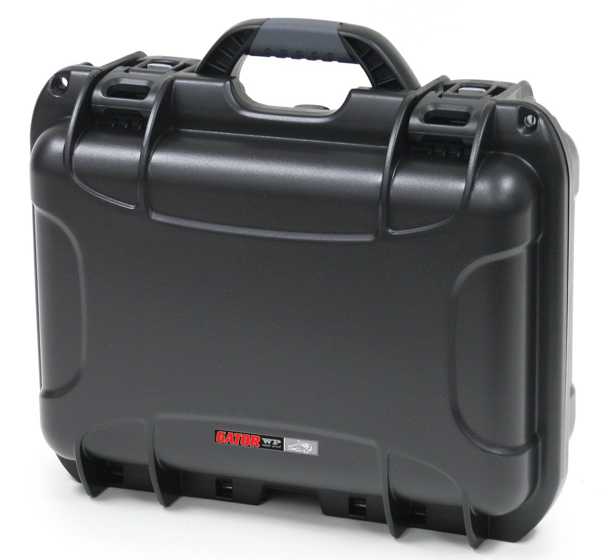 Black waterproof injection molded case with interior dimensions of 13.8" x 9.3" x 6.2". DICED FOAM