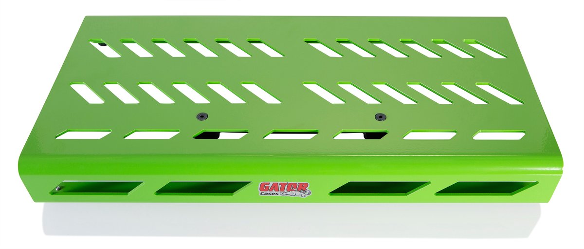 Screamer Green Large aluminum pedal board with Gator carry bag and bottom mounting power supply bracket. Power supply not included.