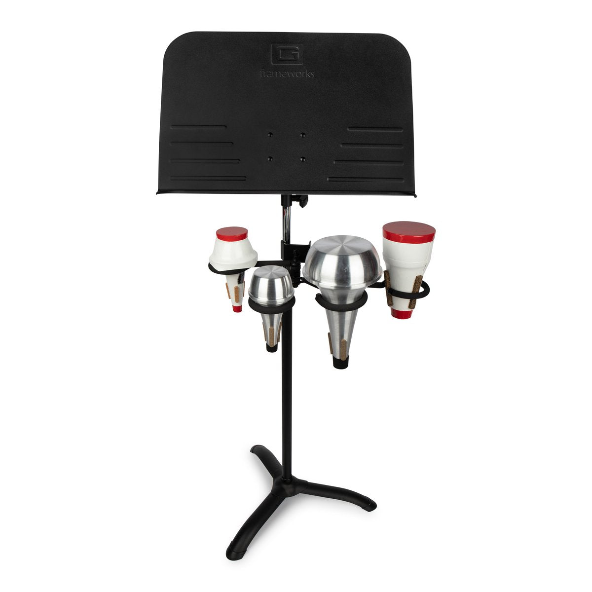 Stand-Clamping Rest for Four (4) Various-Size Horn Mutes