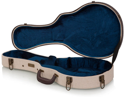 Deluxe Wood Case for Mandolin; Journeyman Burlap Exterior
