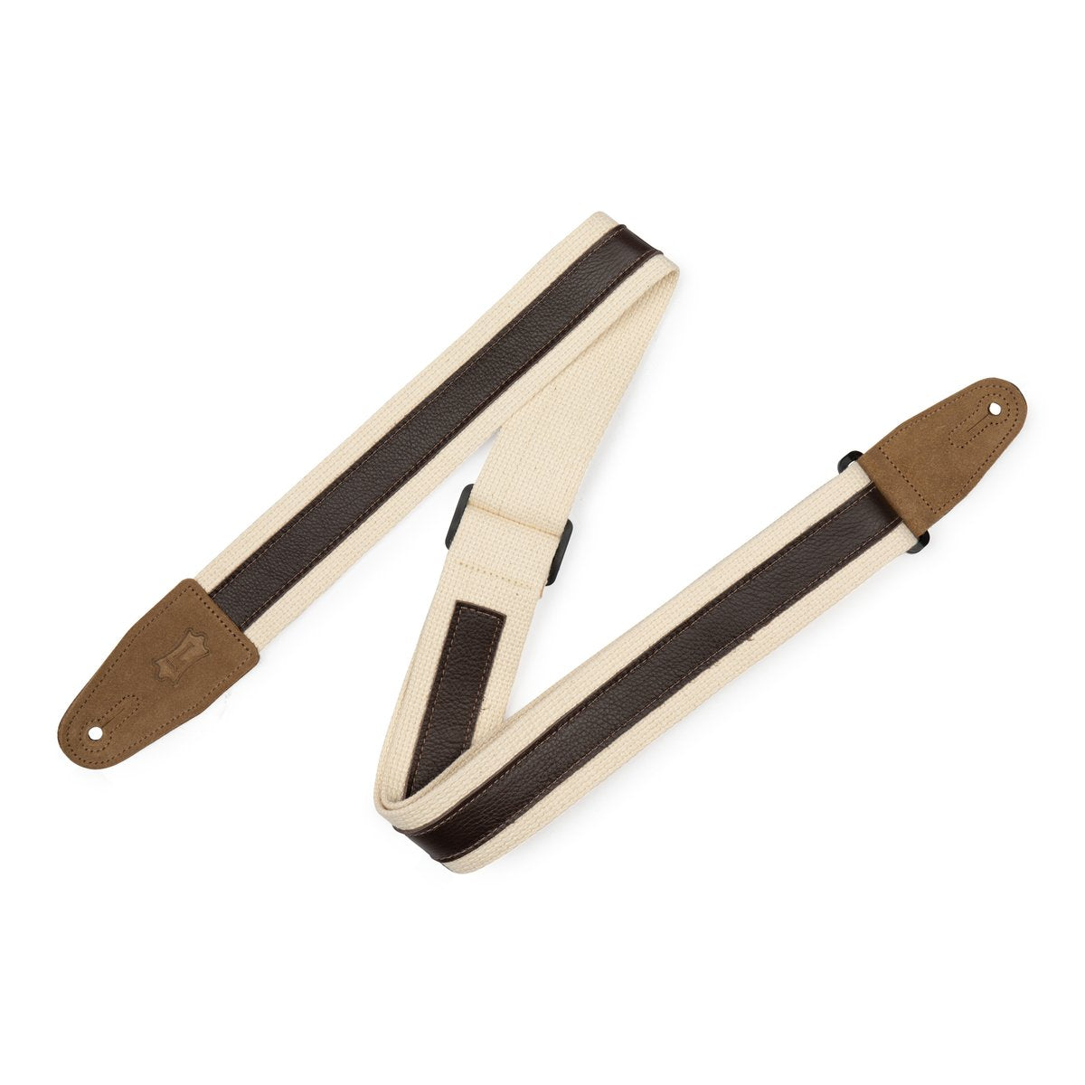 2" Cotton Guitar Strap Dark Brown Leather Strip