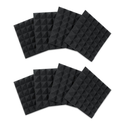 Eight (8) Pack of 2”-Thick Acoustic Foam Pyramid Panels 12”x12” – Charcoal Color