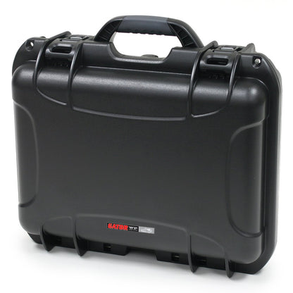 Black waterproof injection molded case with interior dimensions of 15" x 10.5" x 6.2".  INTERNAL DIVIDER SYSTEM