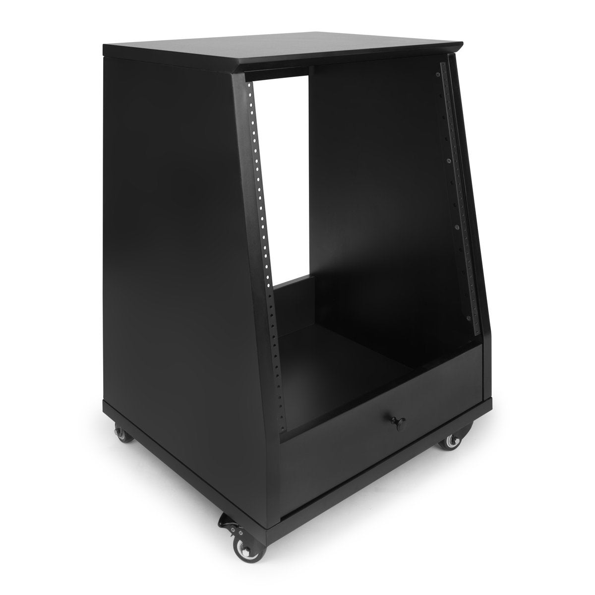 Elite Furniture Series 12U Angled Studio Rack with Locking Casters – Standard Black Finish
