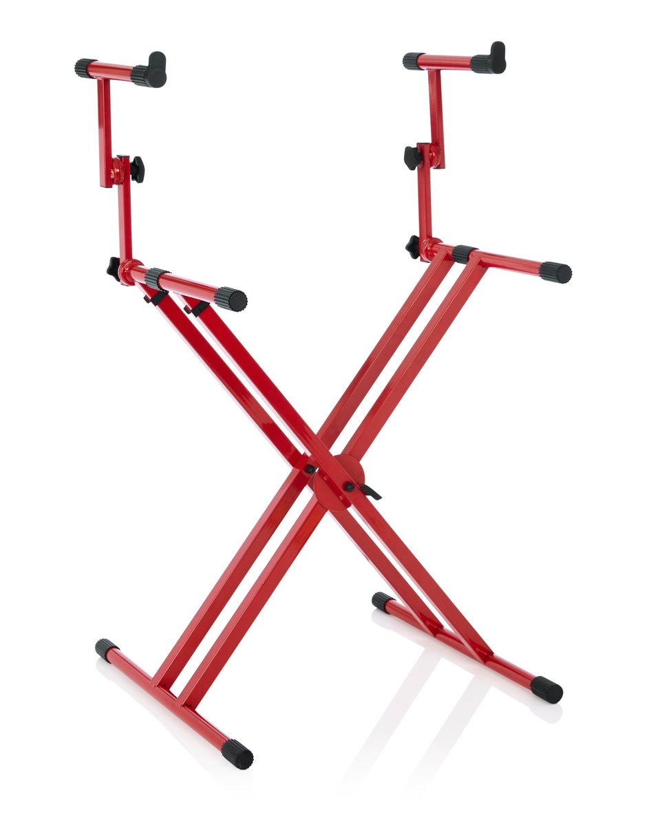 Frameworks Heavy-Duty 2 Tier "X" Style Keyboard Stand with Rubberized Leveling Feet; Red Color