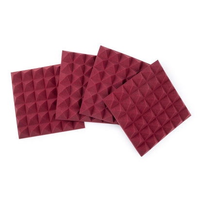 Four (4) Pack of 2”-Thick Acoustic Foam Pyramid Panels 12”x12” – Burgundy Color