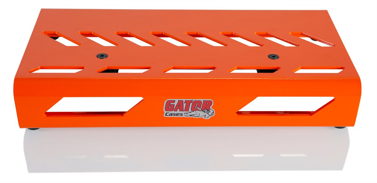 British Orange Small aluminum pedal board with Gator carry bag and bottom mounting power supply bracket. Power supply not included.