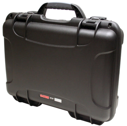 Black Waterproof Injection molded case, with interior dimensions of 13.2" x 9.2" x 3.8". DICED FOAM