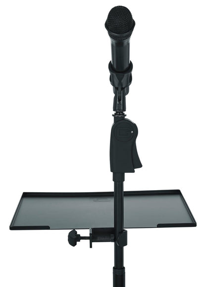 Gator Frameworks large microphone stand clamp-on utility shelf, capacity up to 10lbs.