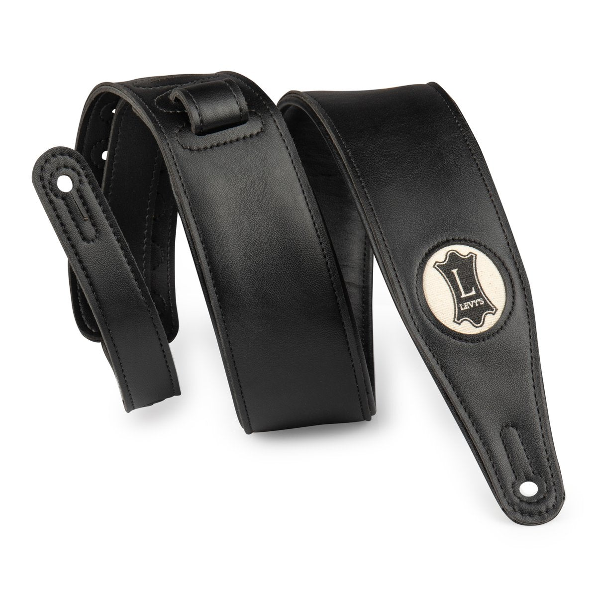 2.5" Black  Vegan Leather Strap - Hemp Levy's Logo