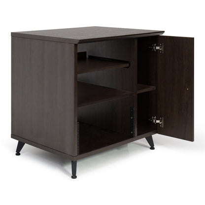 Elite Furniture Series Rolling Rack Sidecar Cabinet in Dark Walnut Brown Finish with Configurable Rack Space & Shelving