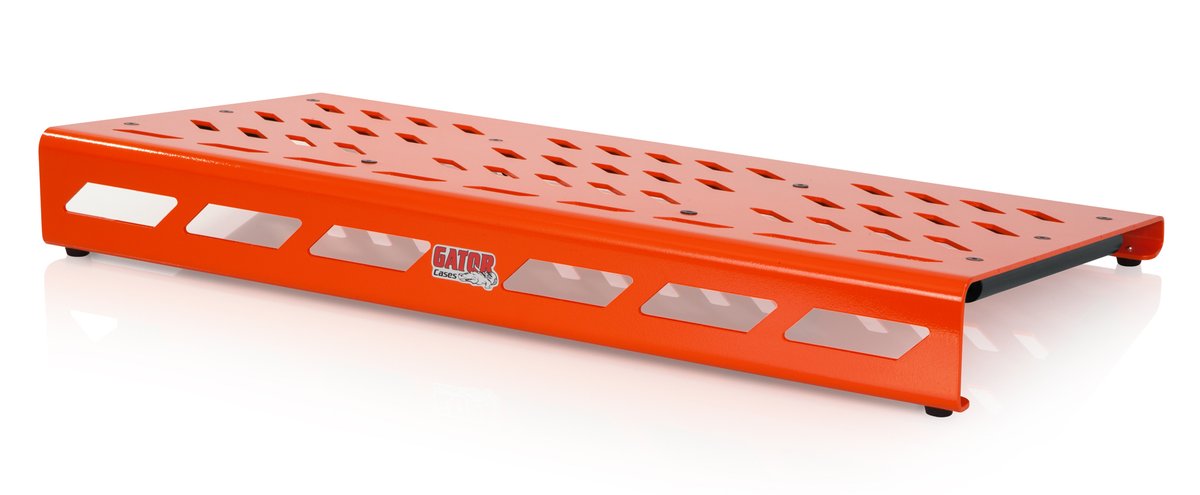 British Orange Extra Large aluminum pedal board with carry bag and bottom mounting power supply bracket. Power supply not included.