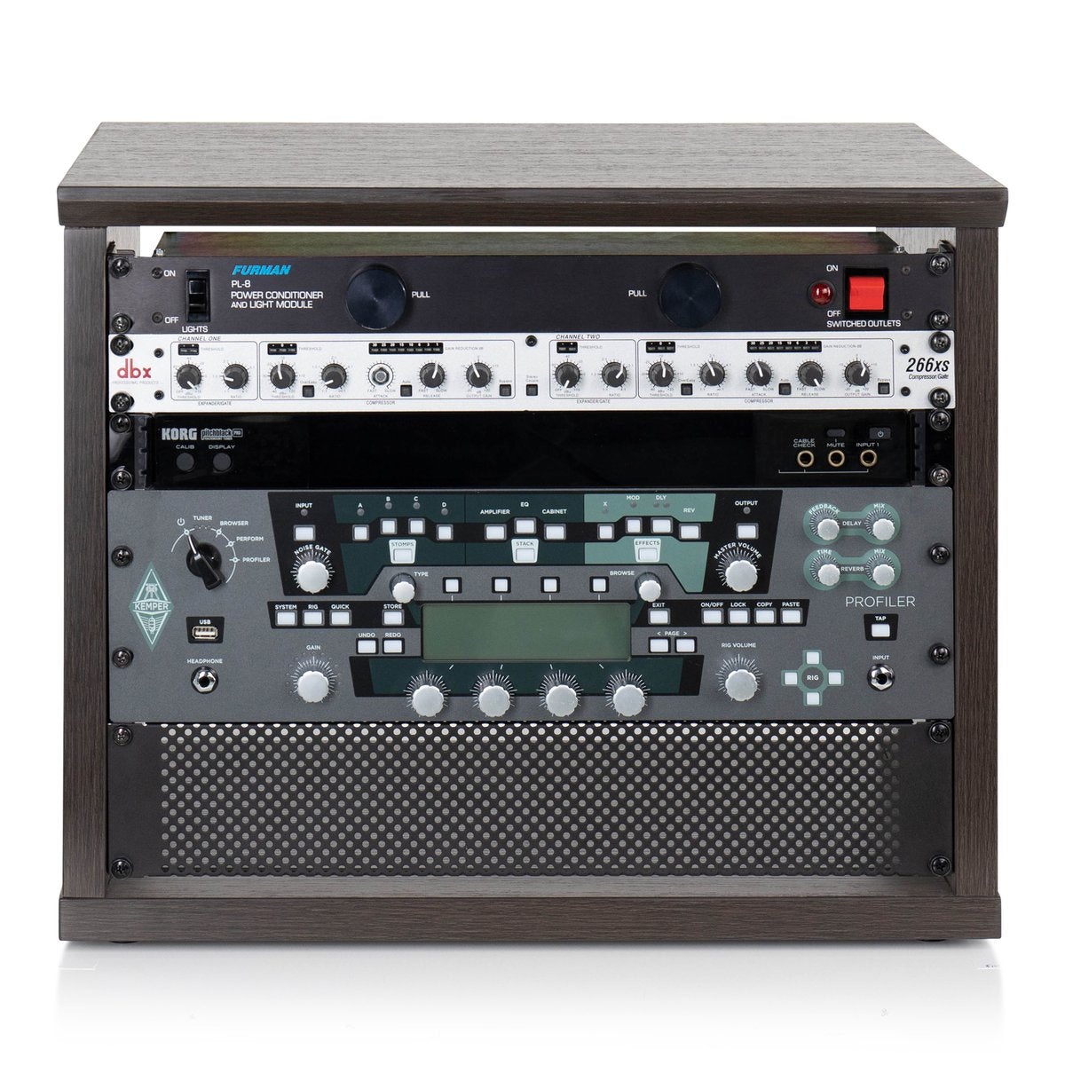Elite Furniture Series 8U Desktop Studio Rack in Dark Walnut Brown Finish