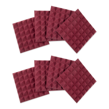Eight (8) Pack of 2”-Thick Acoustic Foam Pyramid Panels 12”x12” – Burgundy Color