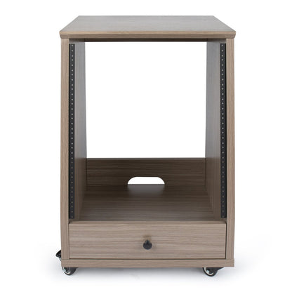 Elite Furniture Series 12U Angled Studio Rack with Locking Casters – Driftwood Grey Finish