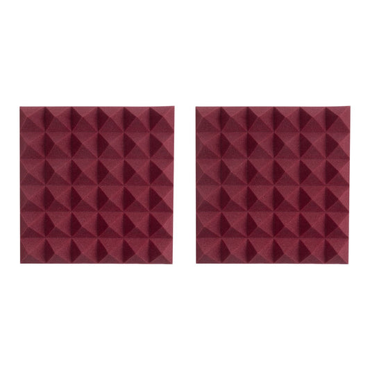Pair of 2”-Thick Acoustic Foam Pyramid Panels 12”x12” – Burgundy Color