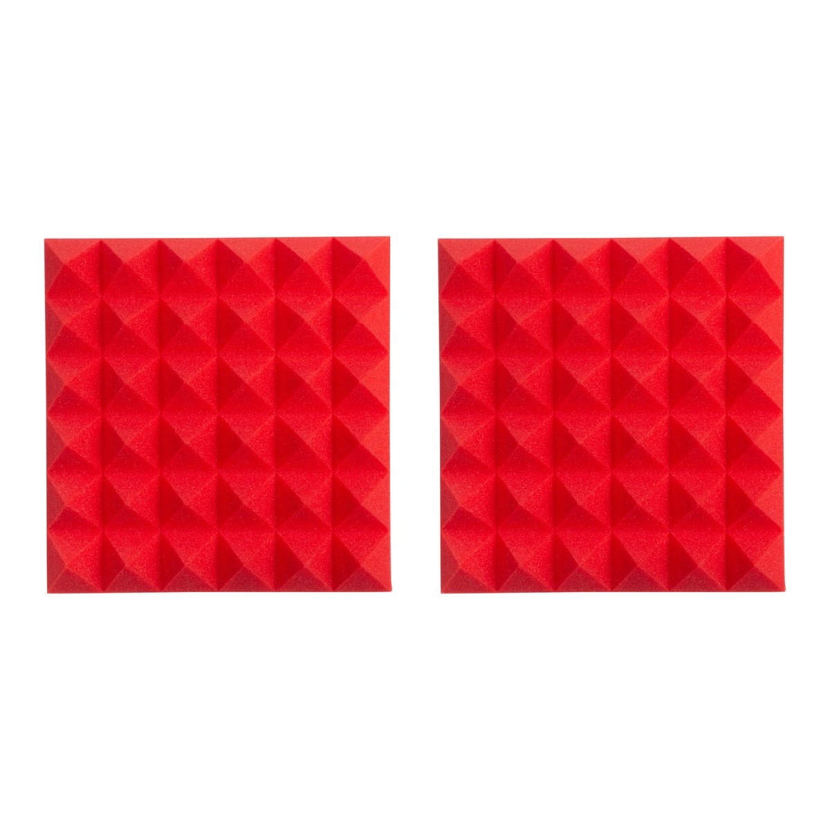 Pair of 2”-Thick Acoustic Foam Pyramid Panels 12”x12” – Red Color