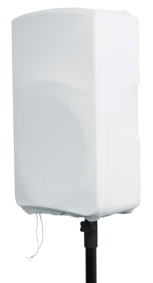 Stretchy dust cover to fit most 15" portable speaker cabinets. White