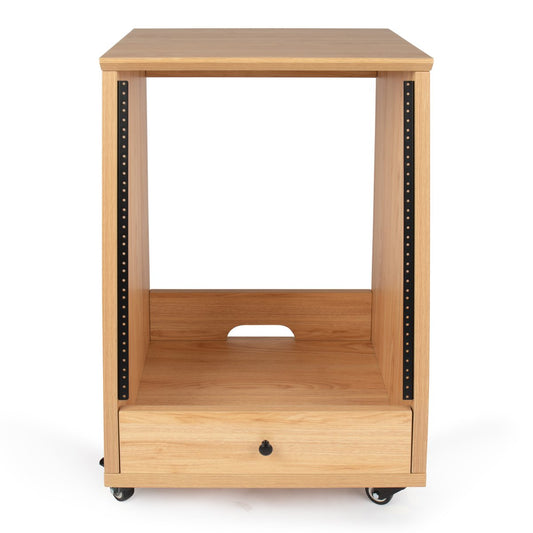 Elite Furniture Series 12U Angled Studio Rack with Locking Casters – Natural Maple Matte Finish