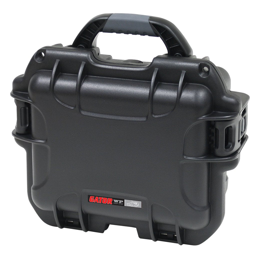 Black waterproof injection molded case with interior dimensions of 9.4" x 7.4" x 5.5" . NO FOAM
