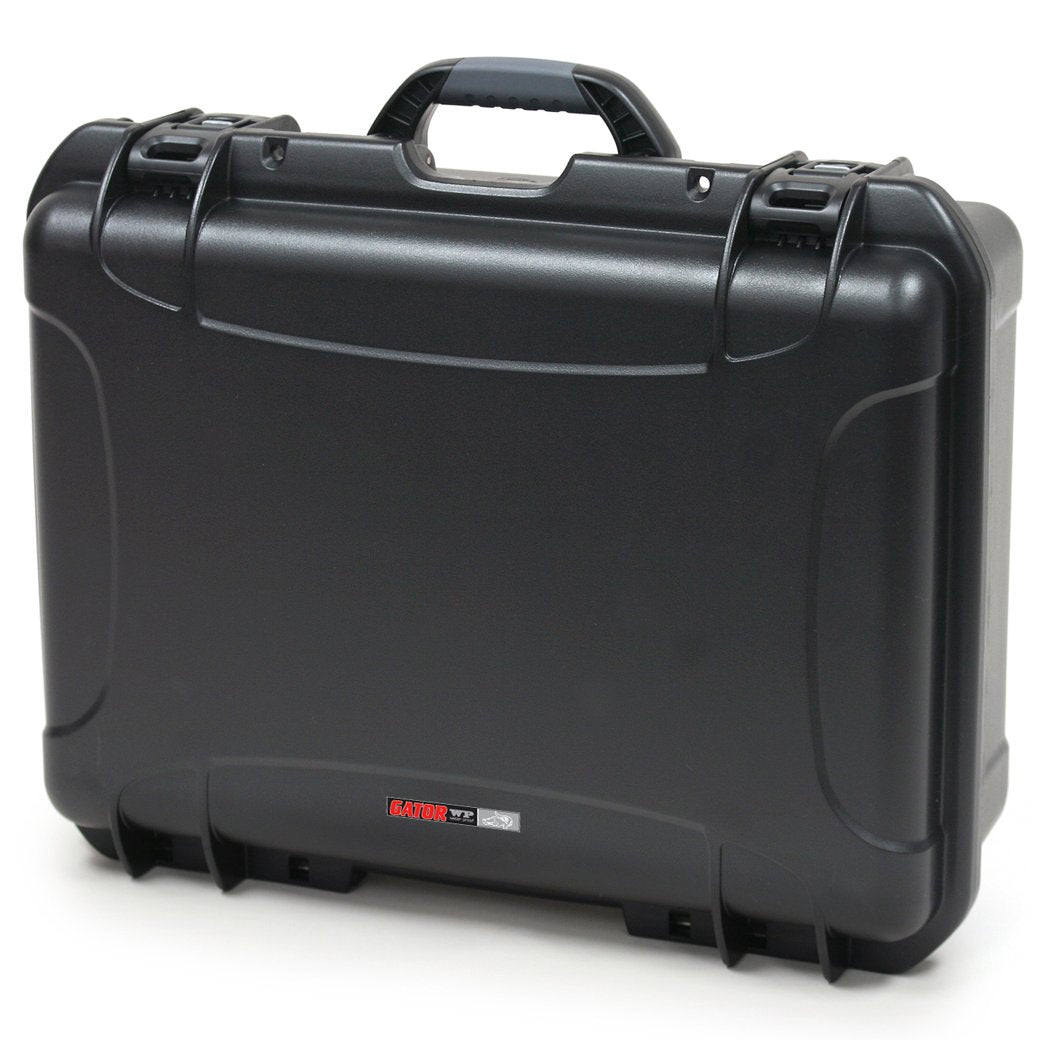 Black waterproof injection molded case with interior dimensions of 20" x 14" x 8". INTERNAL DIVIDER SYSTEM