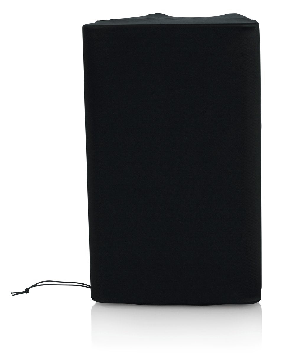 Stretchy dust cover to fit most 10"-12" portable speaker cabinets. Black