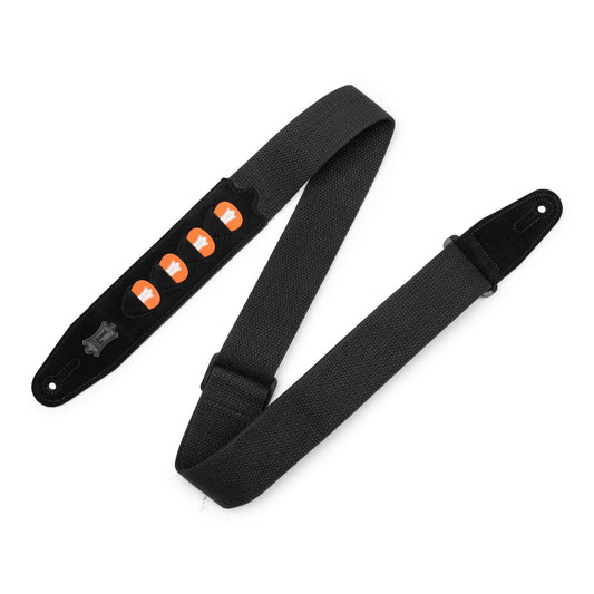 2" Black Cotton Pick Holder Guitar strap
