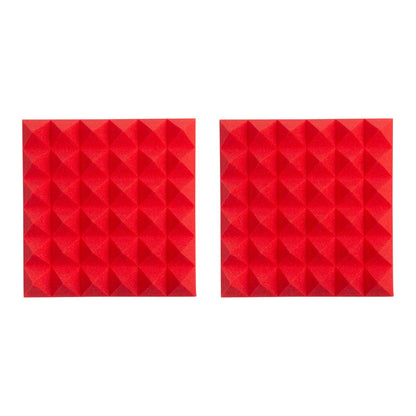 Pair of 2”-Thick Acoustic Foam Pyramid Panels 12”x12” – Red Color